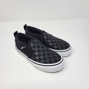 Vans Boys‎ Youth Black Gray Asher Checker Slip on Low Top Shoes New Size 11